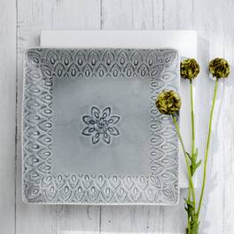 Euro Ceramica Home - Peacock 11.5 Inch Square Serving Platter -- Grey - Gray