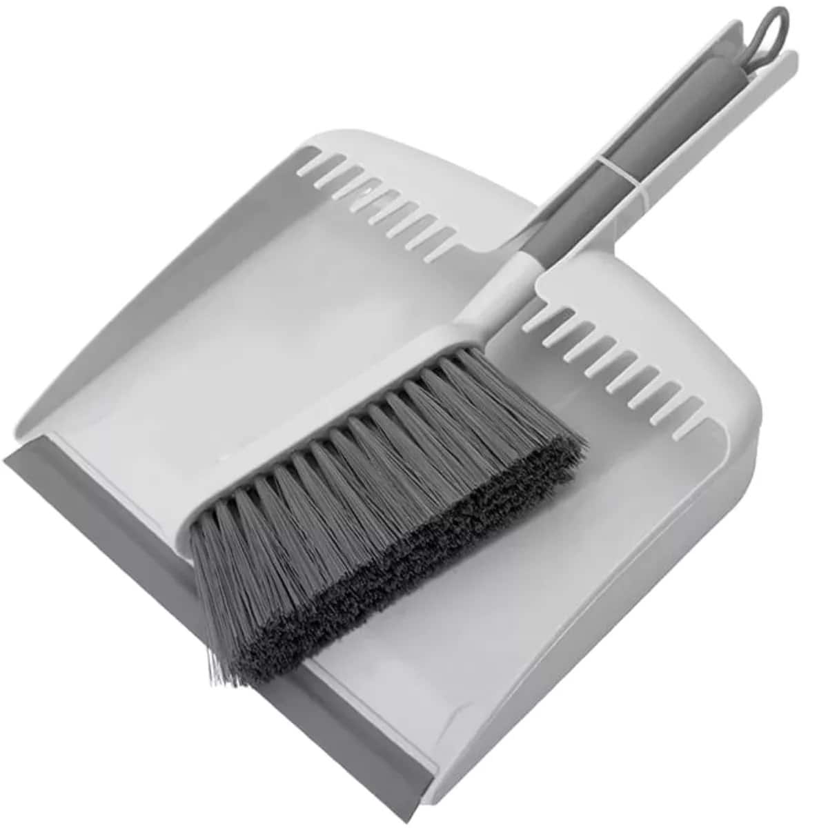 OU - Flow Hand Broom with Dust Pan Set, Home Cleaning Brush and Dustpan Combo - White