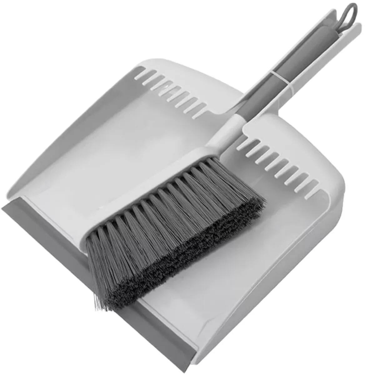 Front. OU - OU Flow Hand Broom with Dust Pan Set, Home Cleaning Brush and Dustpan Combo - White.