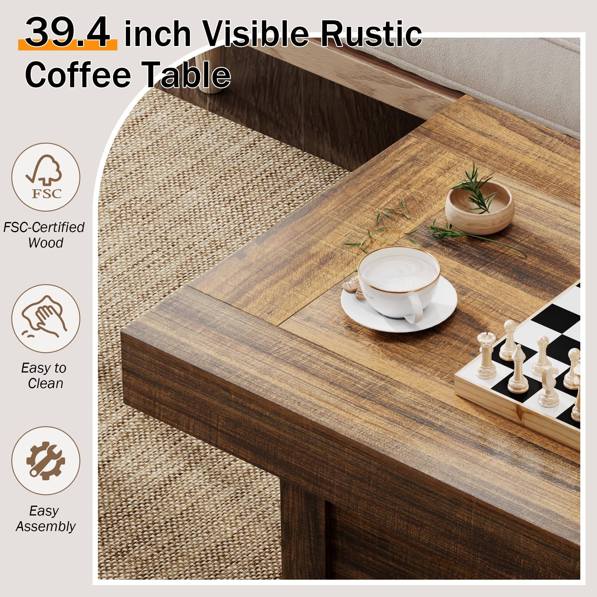 39.4 inch Visible Rustic Coffee Table

- FSC-Certified Wood
- Easy to Clean
- Easy Assembly