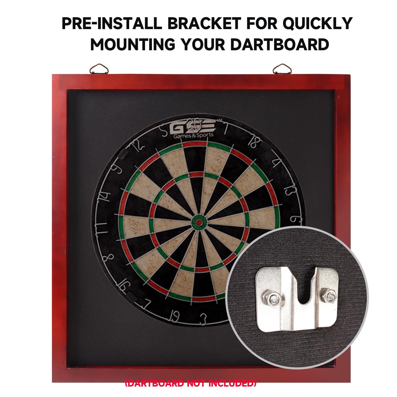 PRE-INSTALL BRACKET FOR QUICKLY MOUNTING YOUR DARTBOARD G G Games & Sports 12 18 4 14 EL  11 8 IT o 7 el 3 (DARTBOARD NOT INCLUDED)