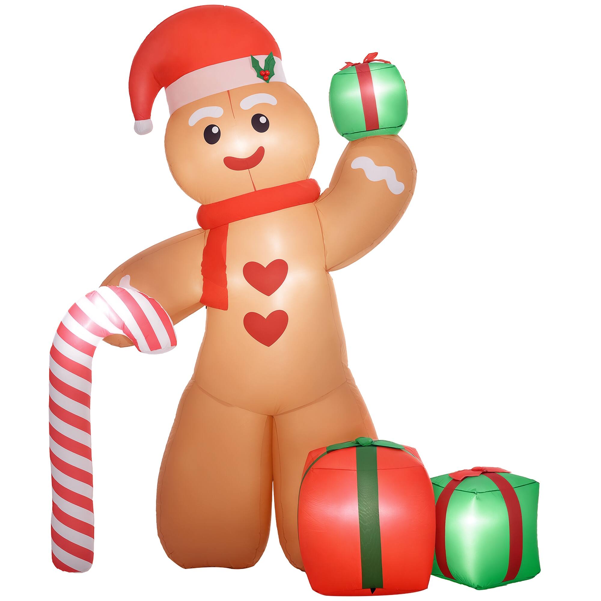 Front. Outsunny - 8FT Christmas Inflatable Gingerbread Man, Huge Blow Up Christmas Decoration with Built-in LED Lights for Indoor, Outdoor - Brown.