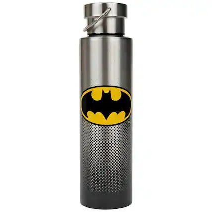 Front. Spoontiques - Spoontiques DC Comics Batman Logo Stainless Steel Bottle with Twist Lid 24 ounces - Silver.