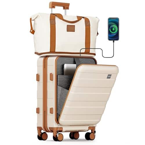 Vulpecula Spade- Carry on Luggage Airline Approved with TSA Lock, Hard Shell 20 Inch Travel Carry-on Suitcase with Spinner Wheels and- Beige