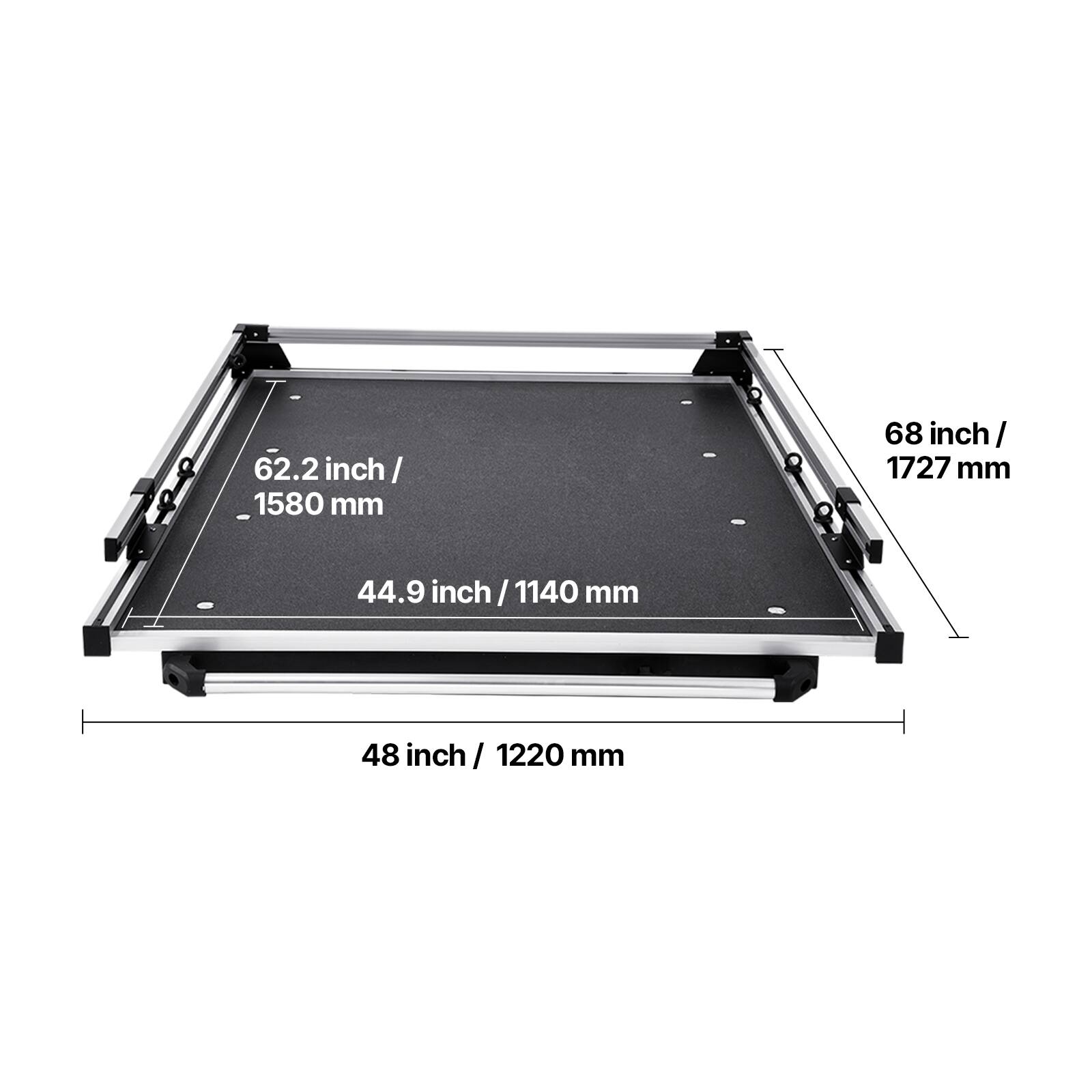 62.2 inch / 1580 mm  
68 inch / 1727 mm  
44.9 inch / 1140 mm  
48 inch / 1220 mm