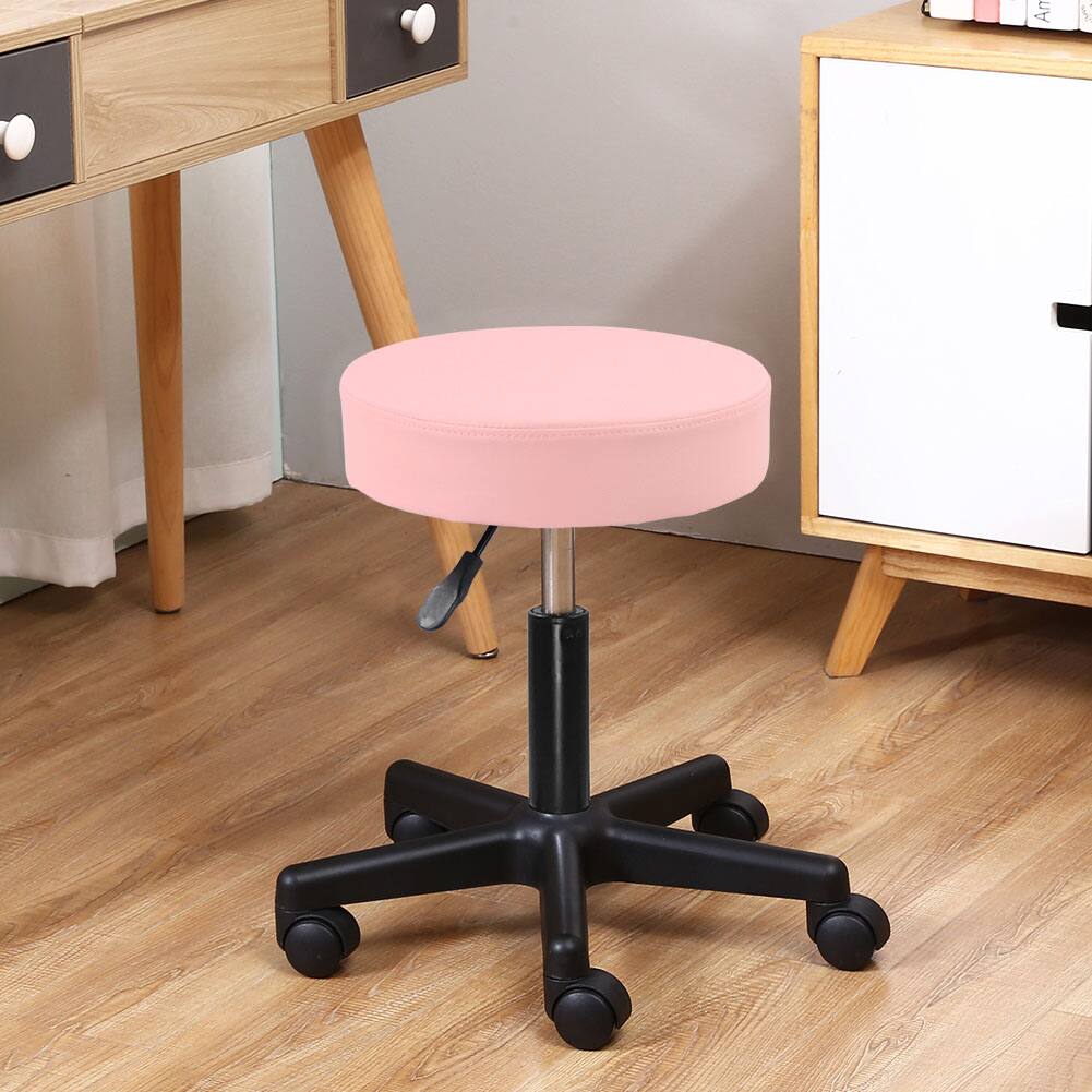 Alt View 1. KKTONER - KKTONER Round Rolling Stool PU Leather Height Adjustable Swivel Drafting Work SPA Salon Stools Chair with Wheels (Pink) - Pink.