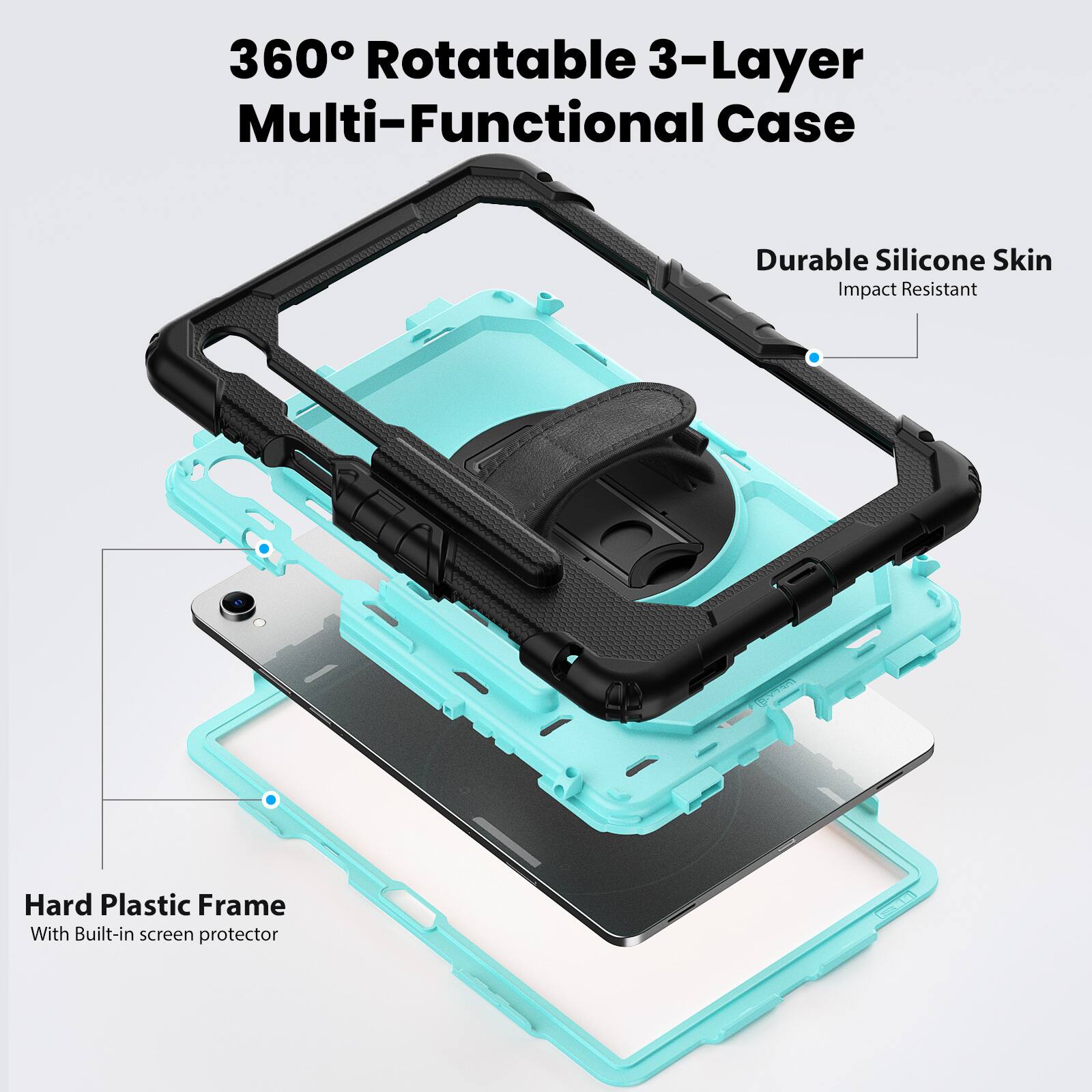 360° Rotatable 3-Layer Multi-Functional Case

Durable Silicone Skin
Impact Resistant

Hard Plastic Frame
With Built-in screen protector