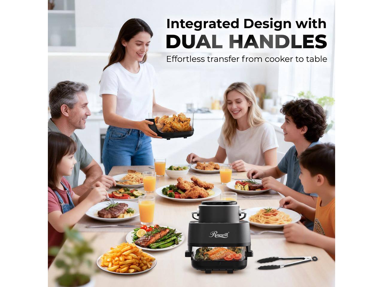 Integrated Design with DUAL HANDLES  
Effortless transfer from cooker to table