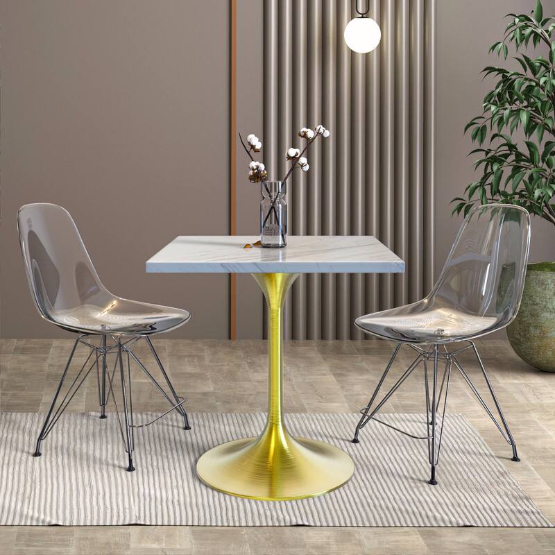 Alt View 2. LeisureMod - Verve 27 Inch Square Dining Table with Laminated White Marbleized Top, Brushed Gold Base Modern Bistro Accent Table - White.