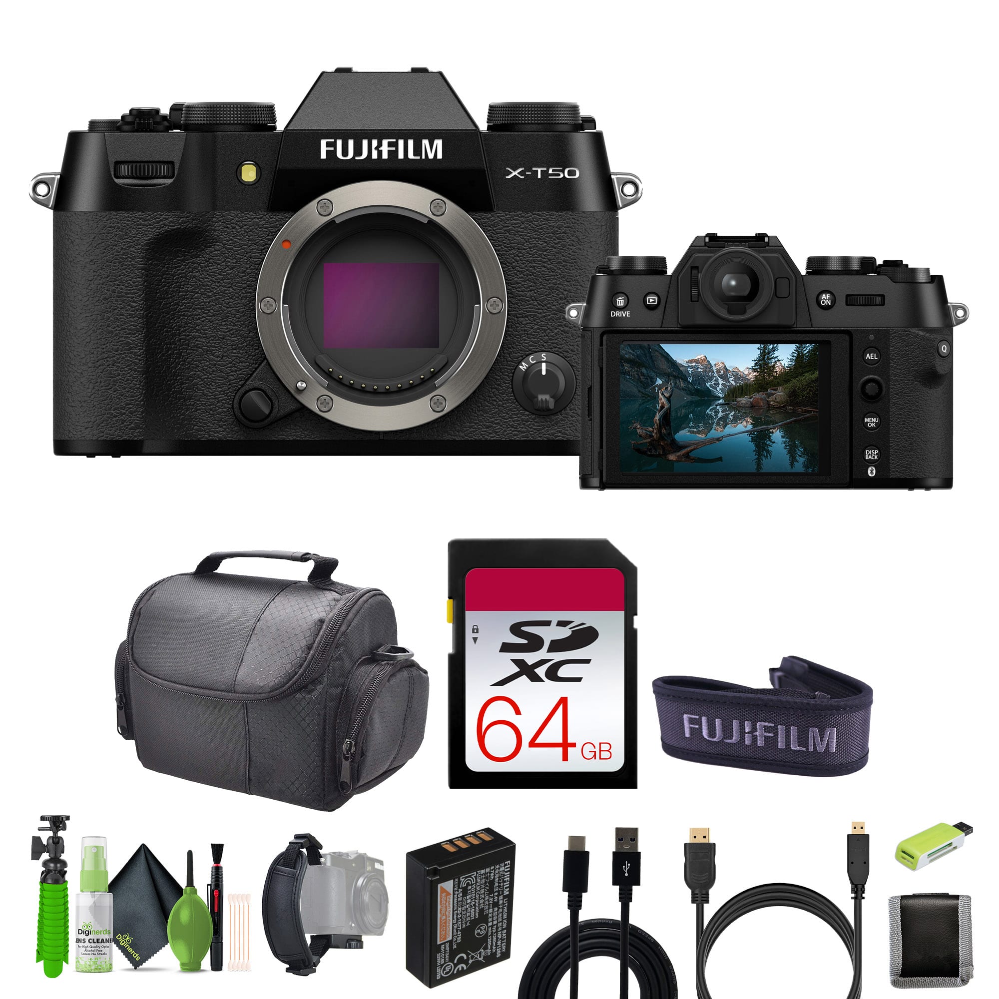 Fujifilm - X-T50 Mirrorless Digital Camera+ 64GB Card + Tripod + More Accessories - Black
