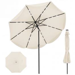 Gymax - 10 FT Scalloped Solar Patio Umbrella Market Table Umbrella w/ 24 LED Lights - Beige