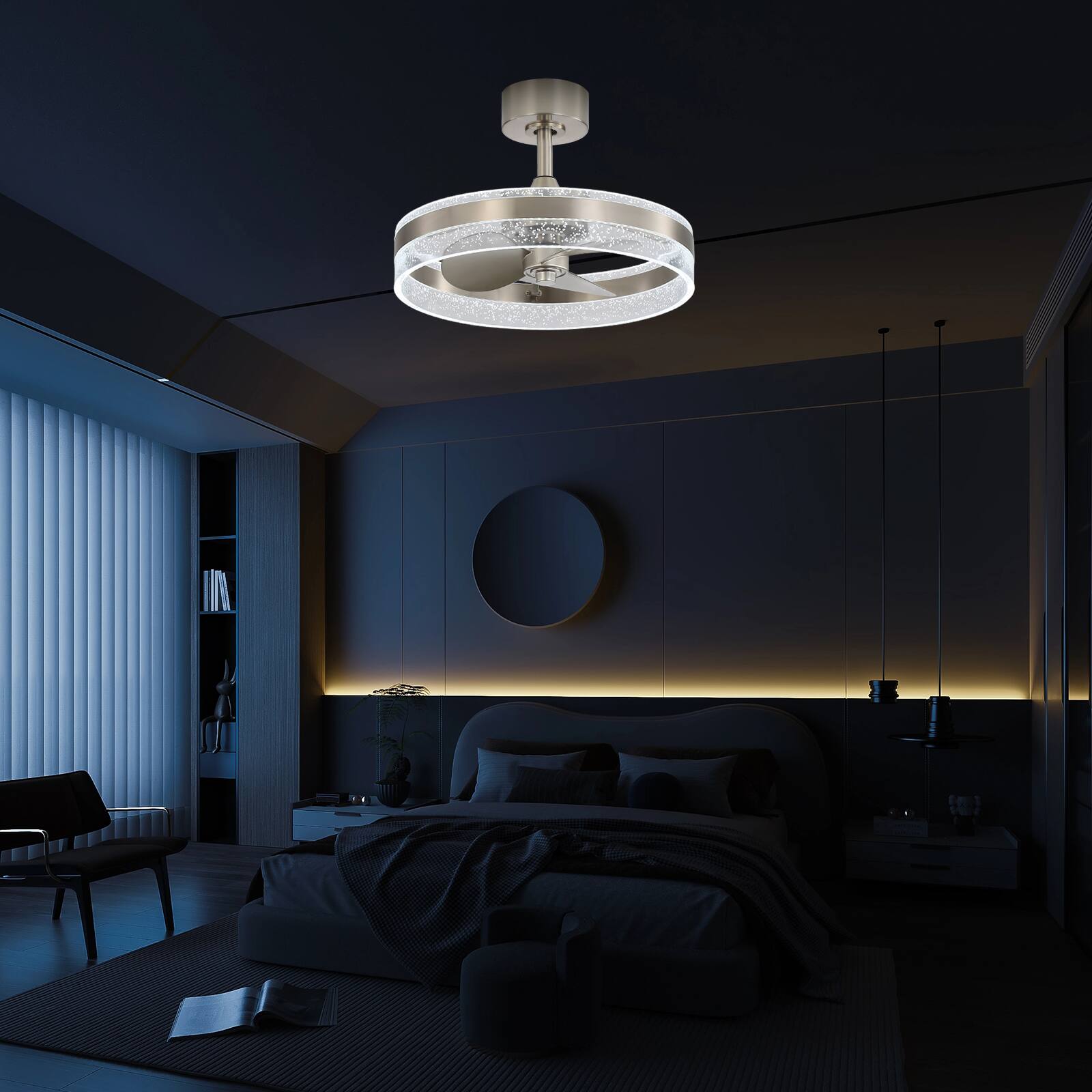 Alt View 6. Sofucor - 20'' Low Profile Ceiling Fan with Remote & Dimmable LED Fandelier Modern Light Fixture for Bedroom Kitchen Living Room - Nickel.
