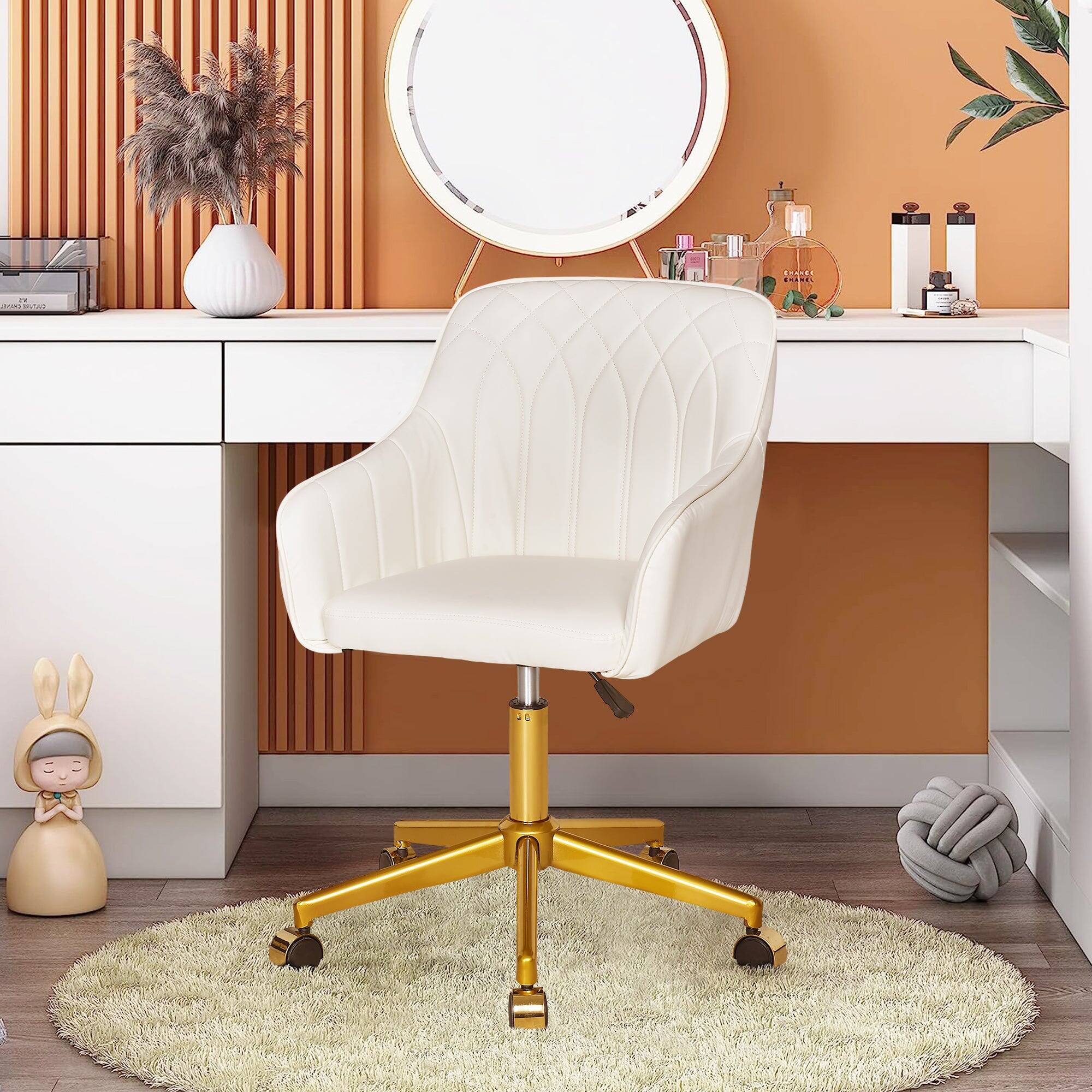 Alt View 2. Vecelo - PU Swivel Adjustable Height Desk Chair & Vanity Stool - Rolling Office Chair, 330lbs Waterproof for Home & Makeup Room - White.