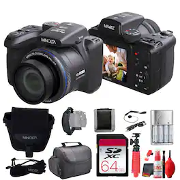 Bundle - Minolta - 20 Mega Pixels 40x Optical Zoom Digital Camera, 1080p FHD Video - Black