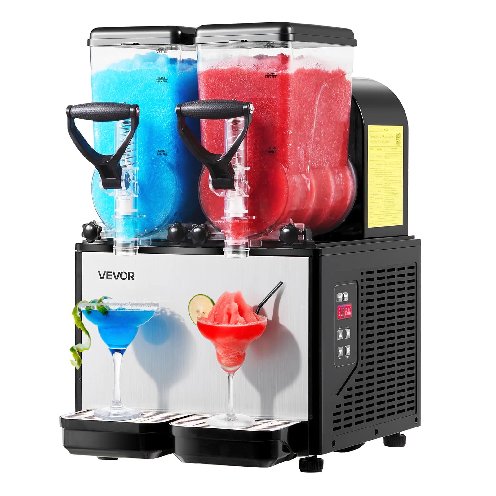 VEVOR - Slushie Machine, 6L/1.6Gal x 2 Tank Commercial Slushy Maker, Frozen Drink Maker with Self-Cleaning, Margarita Machine - Black