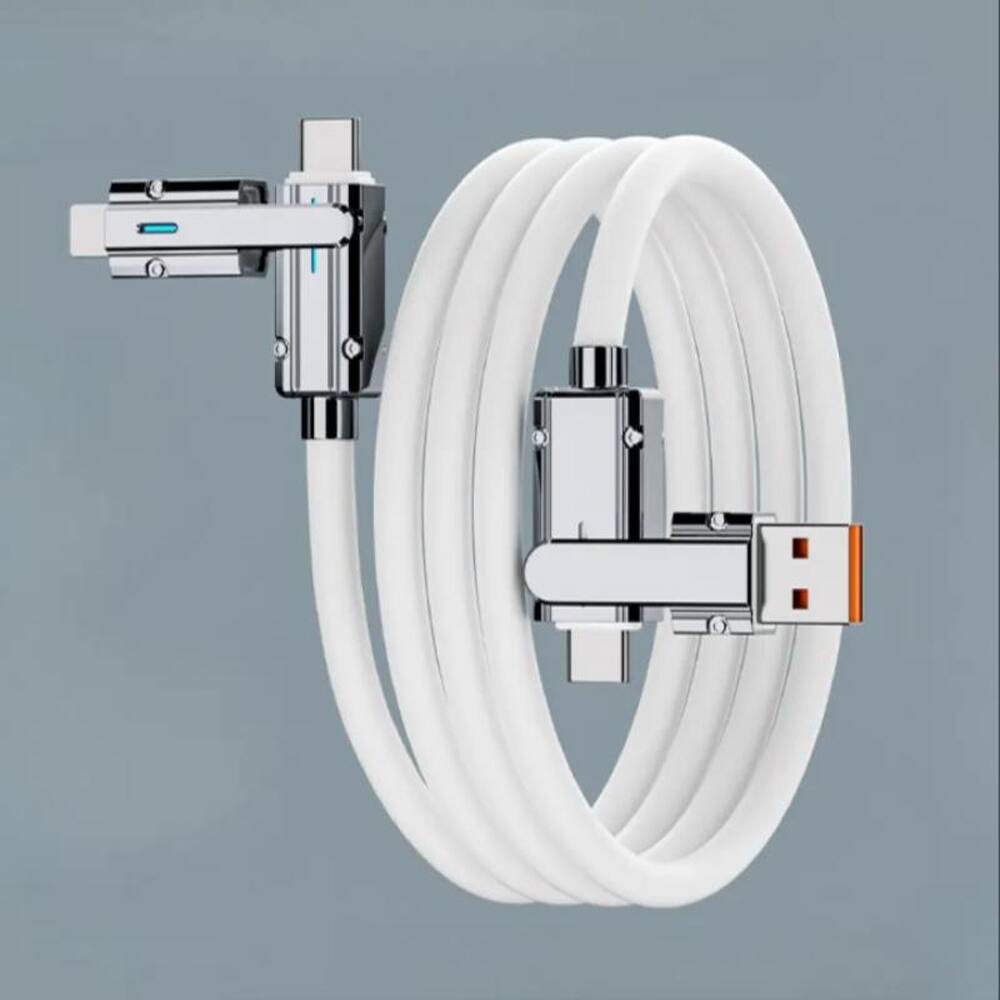 Alt View 7. Topteng - 120W 4-in-1 Universal Flash Charging Cable – Two-in-Two Design, 3.28ft, Zinc Alloy Shell for iPhone/Samsung/Android - White.