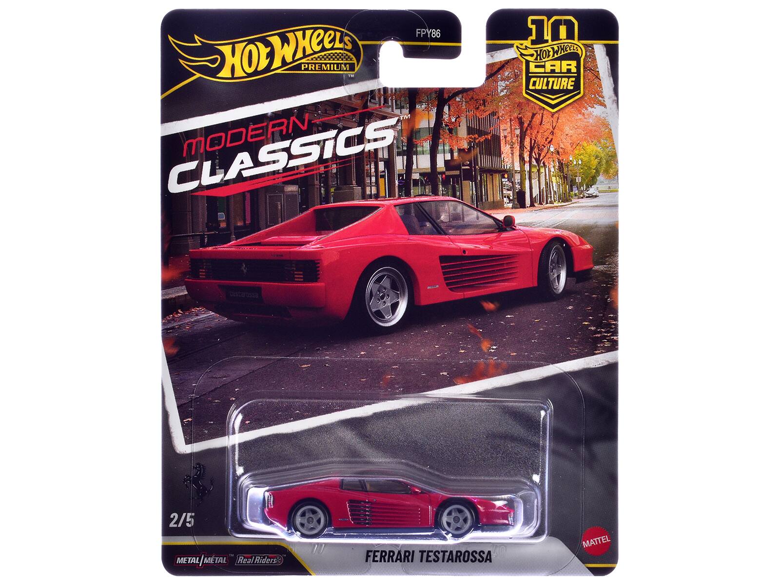 FPY86 Hot Wheels Premium T Modern Classics Modern 10 Hot Wheels Car Culture - 2/5 Meta Metal/MTAL / Me Metal Real Riders: Ferrari Testarossa Mattel