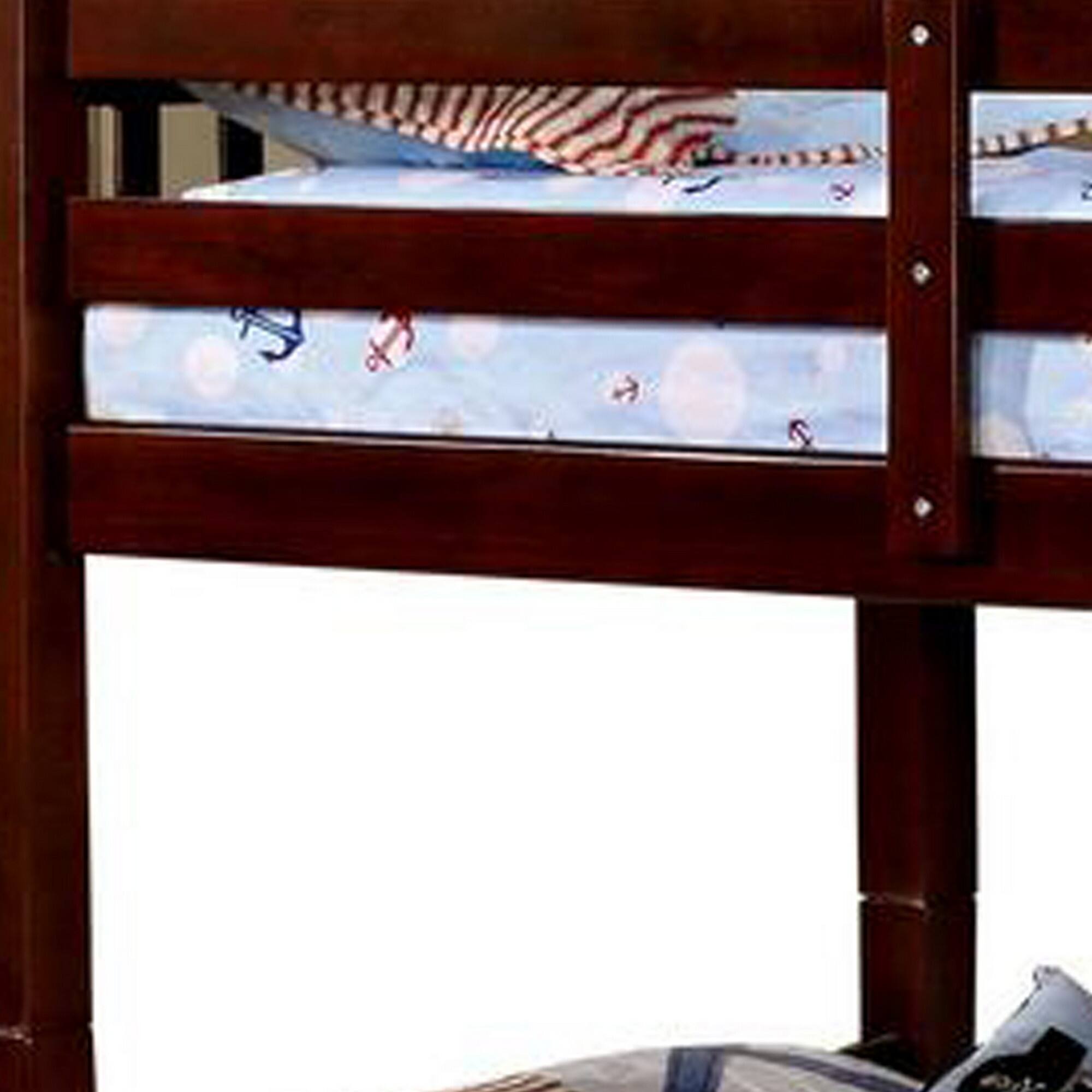 Alt View 3. Manhattan Lane - Slatted Twin Over Twin Bunk Bed with Attached Ladder - Brown.