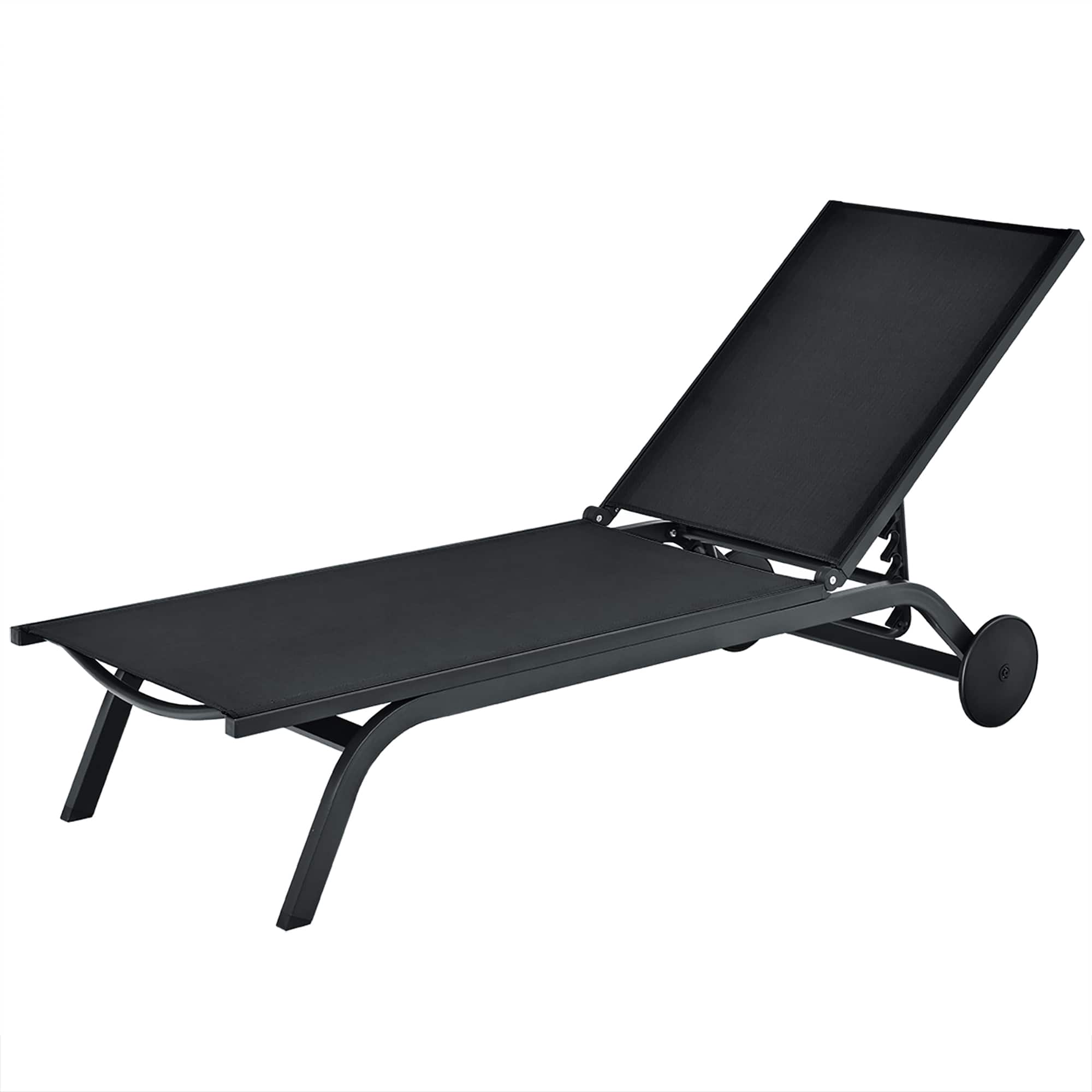 Costway - Outdoor Patio Lounge Chair Chaise Reclining Aluminum Fabric Adjustable - Black