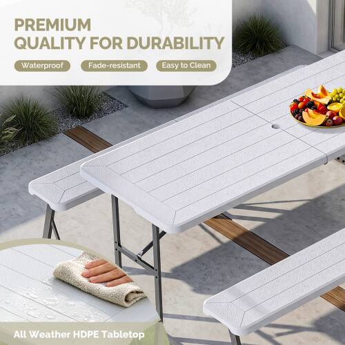 PREMIUM QUALITY FOR DURABILITY  
Waterproof  
Fade-resistant  
Easy to Clean  

All Weather HDPE Tabletop