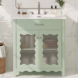Boyel Living - 31 Inch Bathroom Vanity with Tempered Glass Modern Cabinet Rubber Wood Legs Soft Close Doors - Green