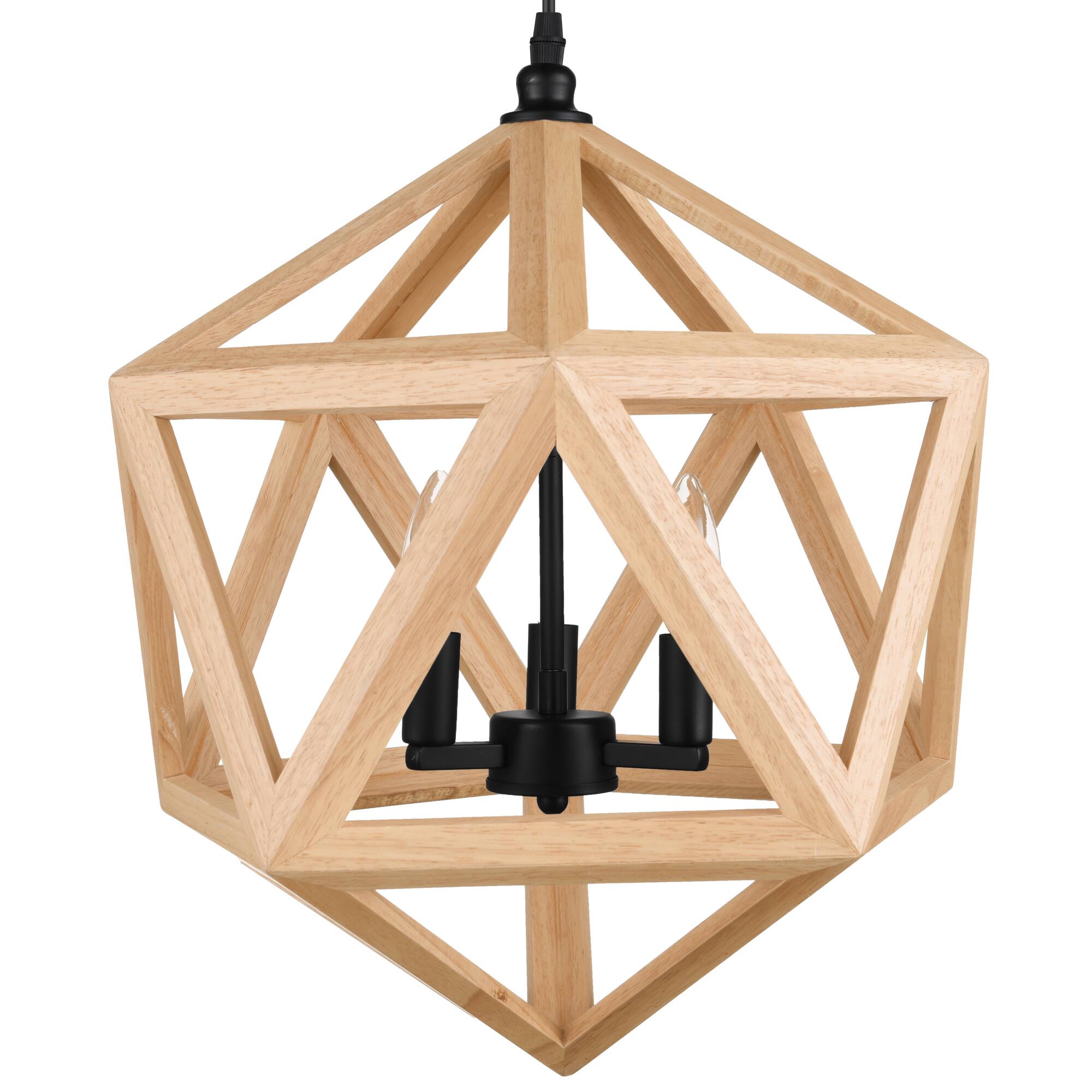 Back. CWI Lighting - Lante 3 Light Pendant With Black & Wood Finish - Black.