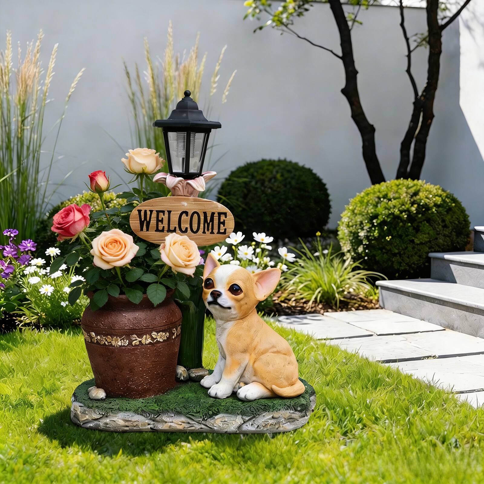 Angle. Anysun - Sitting Corgi Dog Planter, Cute Weather-Resistant Resin Statue for Succulents, Outdoor Decor for Patio or Garden - Brown.