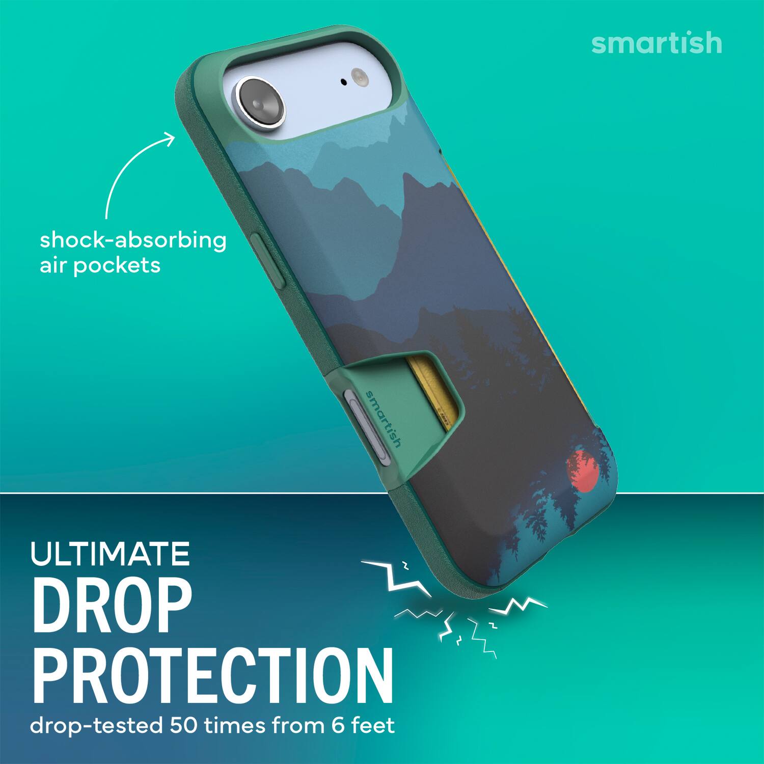 smartish shock-absorbing air pockets smartish ULTIMATE DROP PROTECTION drop-tested 50 times from 6 feet