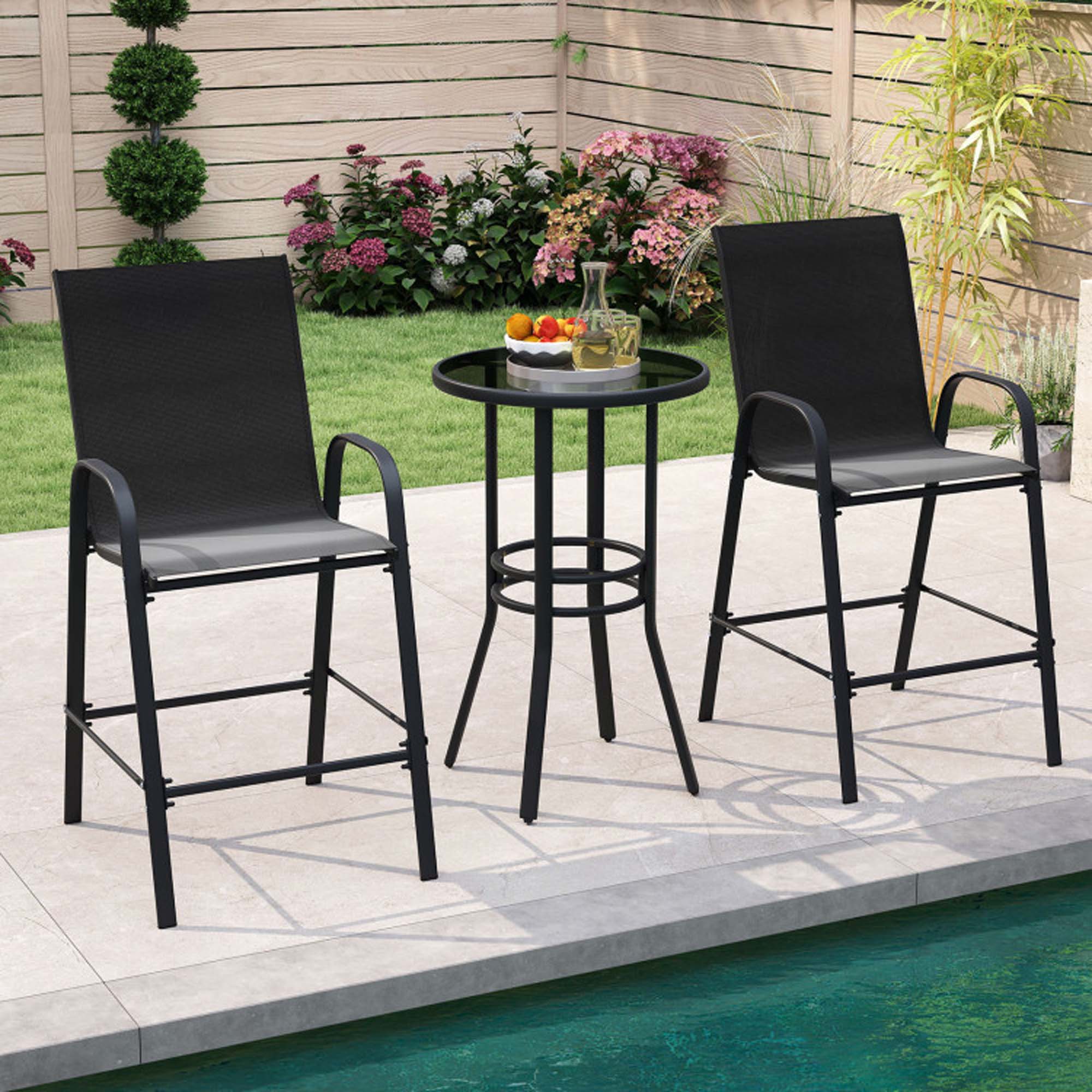 Alt View 1. Boyel Living - Black with Armrests Outdoor Durable Set of 2 Bar Stools - Black.