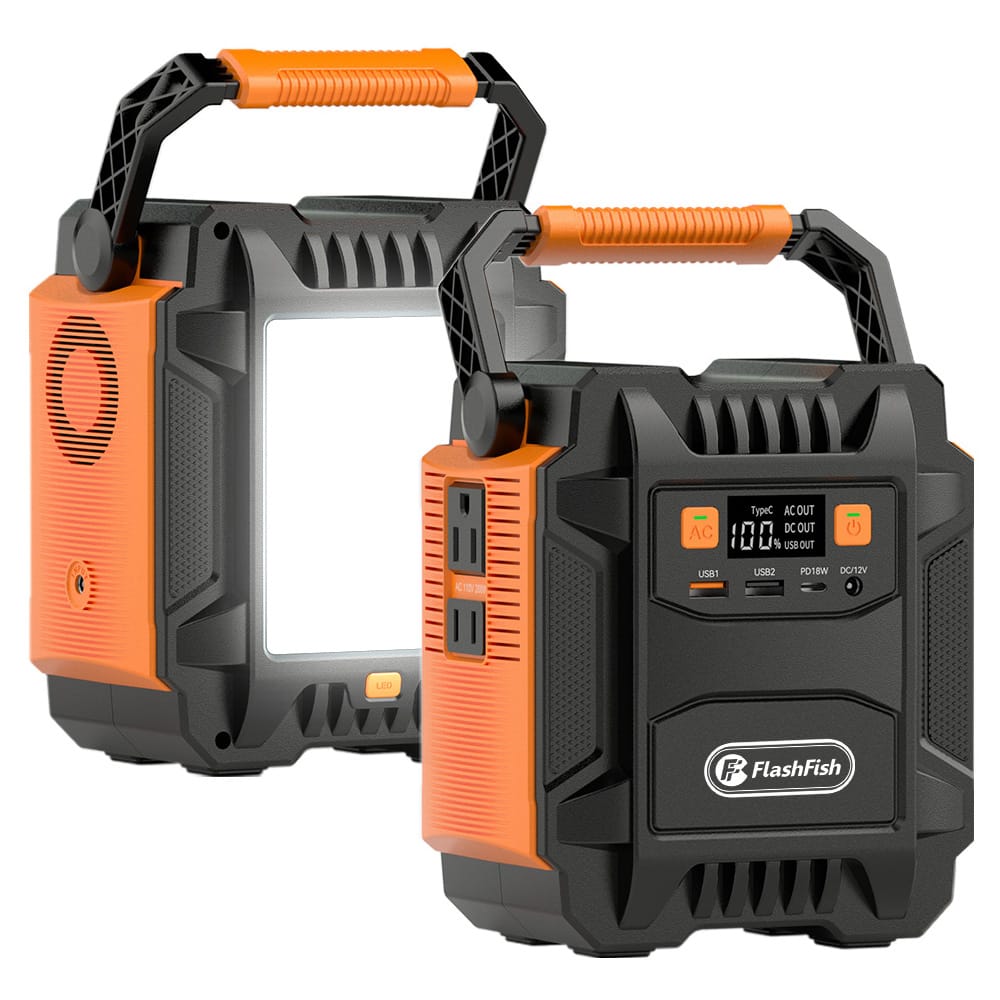 FLASHFISH - A201 Portable Power Station, 200W 172.8Wh Solar Generator, 400W Peak Pure Sine Wave Backup Battery with 6 Outputs (172.8 Wh Capacity) - Black/Orange