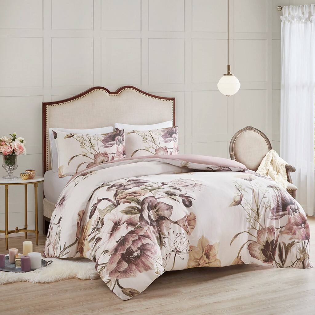 Alt View 1. Gracie Mills - Gracie Mills Kyrie 3-Piece Cotton Printed Duvet Cover Set - Blush.