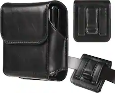 Front. Equipd - PU Leather Pouch for Galaxy Z Flip 7/6, Moto Razr/Ultra/Plus 2026/2025/2024, Magnetic Closure Flap w/ Belt Clip (Black) - Black.