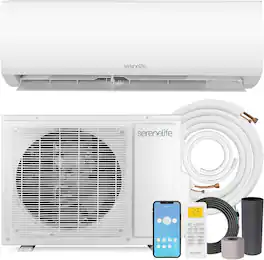 SereneLife - 9,000 BTU Mini Split AC and Heater, 115V, WiFi, Installation Kit, Covers Up to 450 Sq. Ft.