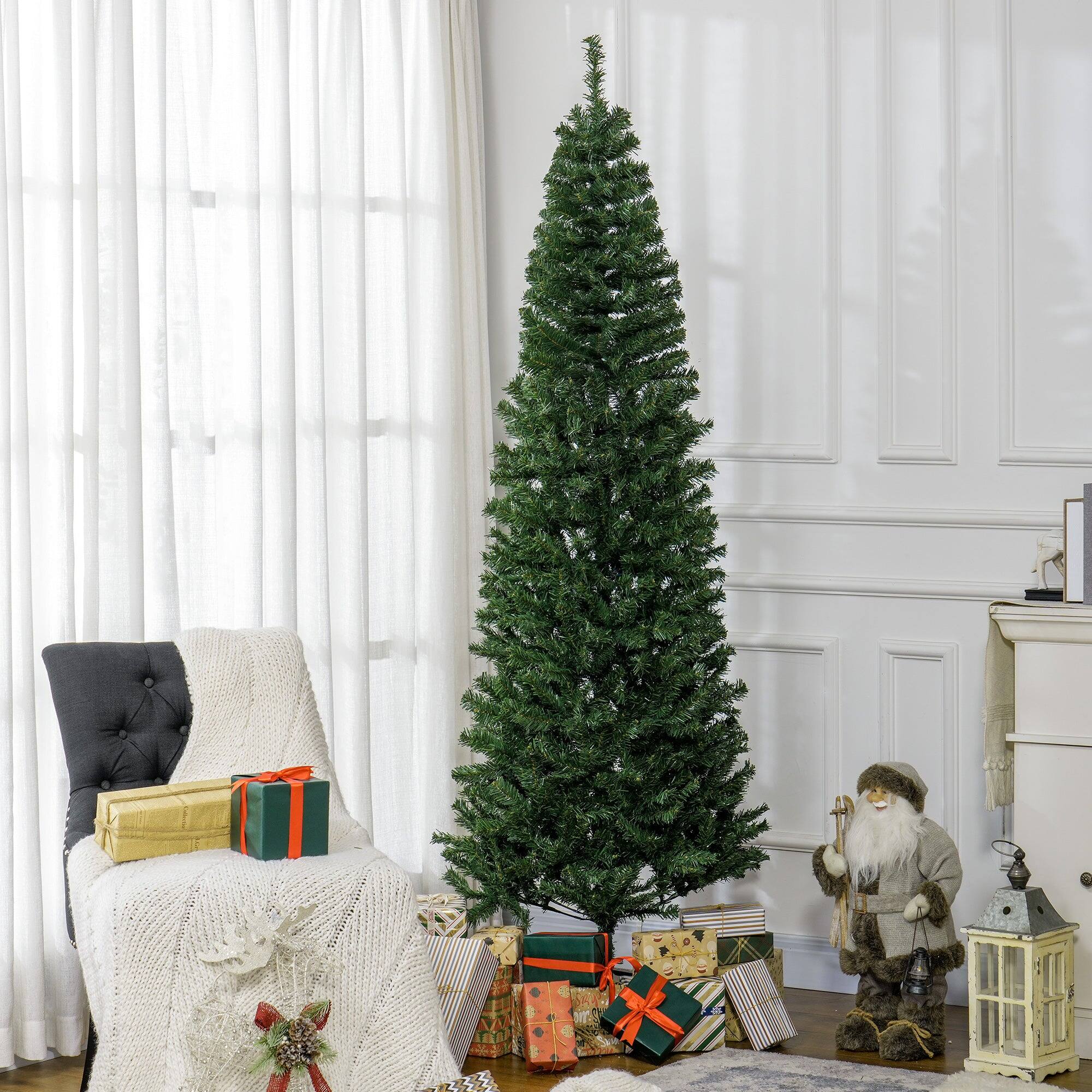 Alt View 2. Boyel Living - 7ft Pencil Christmas Tree Green Slim Douglas Fir with Realistic Branches 818 Tips and Metal Base - Green.