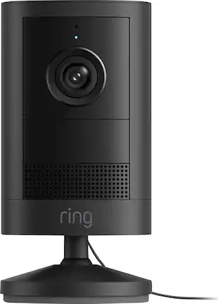 Front. Ring - Ring Outdoor Cam, Plug-In (newest model) — Wide-Angle Retinal 2K Video, 6x Enhanced Zoom, Night Vision, Blk - Black.