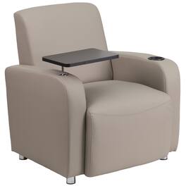 Emma + Oliver - Faux Leather Guest Chair with Tablet Arm, Chrome Legs and Cup Holder - Gray