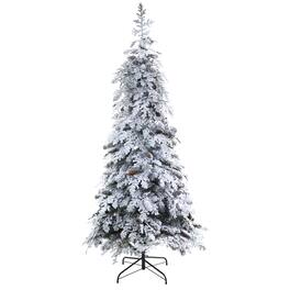 BreeBe - 7' Flocked Christmas Tree with Pinecones w/400 LED 565 Tips - White
