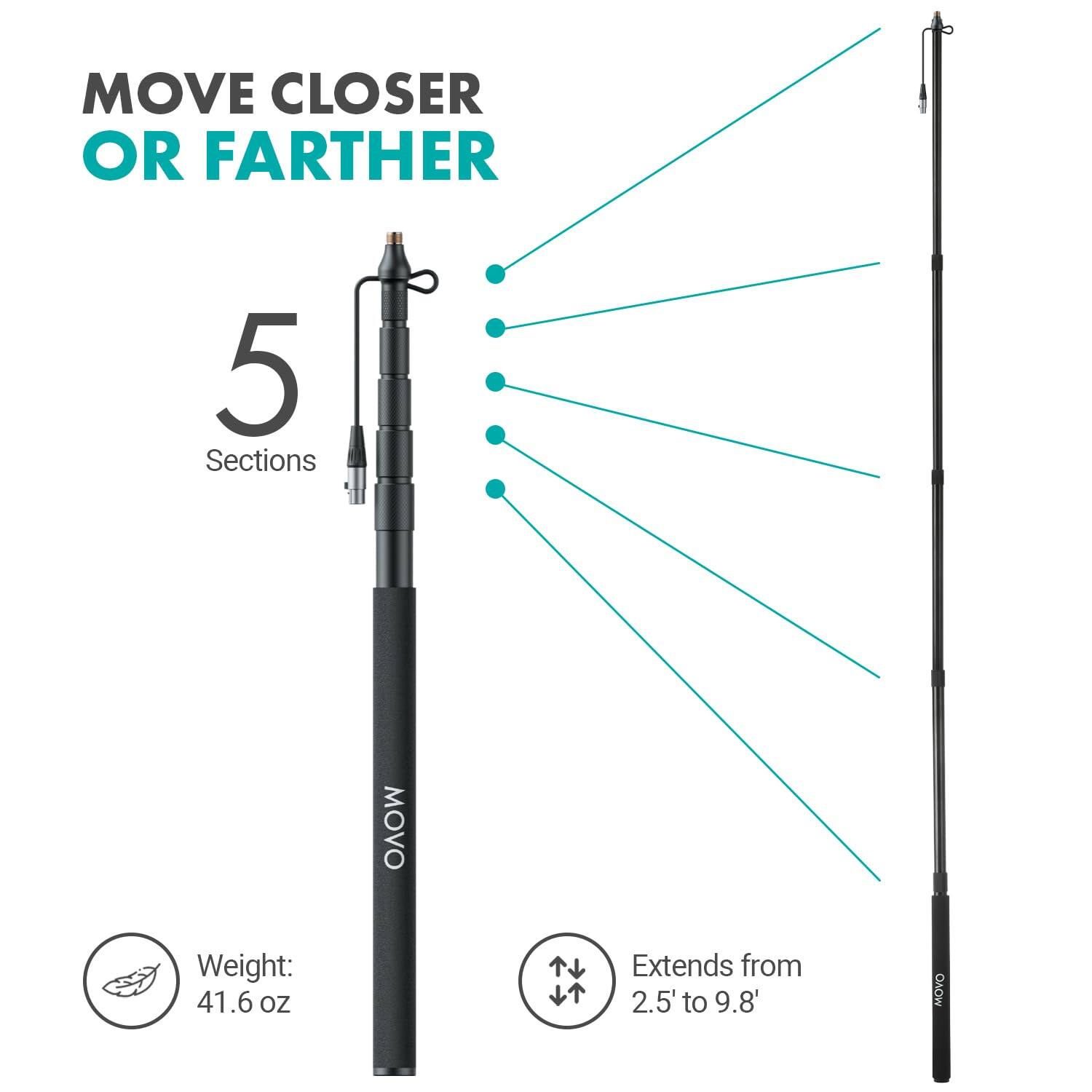 MOVE CLOSER OR FARTHER

5 Sections

Weight: 41.6 oz

MOVO

Extends from 2.5' to 9.8'