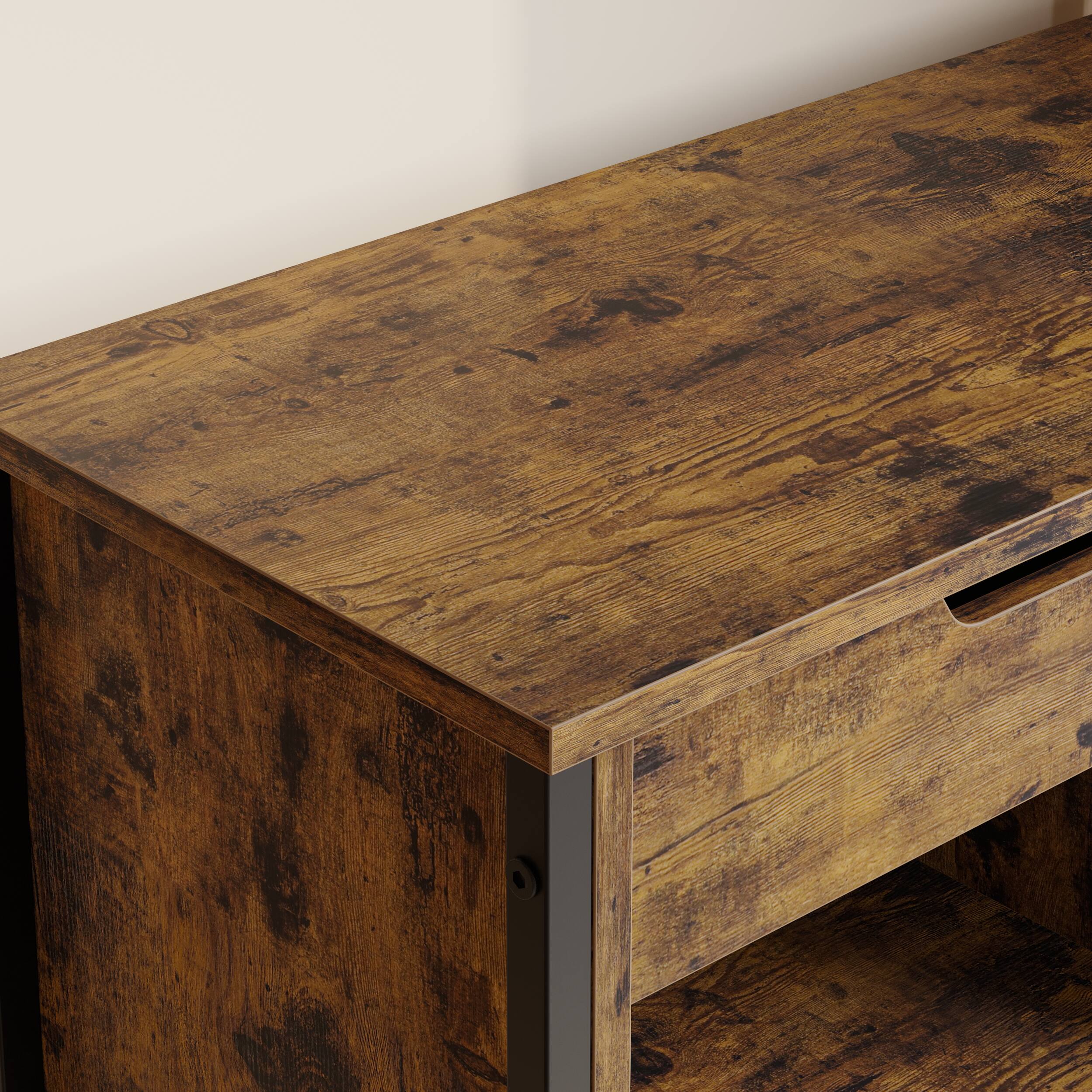 Alt View 1. Bestier - 60" Kitchen Baker's Rack with LED Lights - 6-Tier Microwave Stand with Storage Drawer & 8 Hooks for Kitchen Pantry - Rustic Brown.