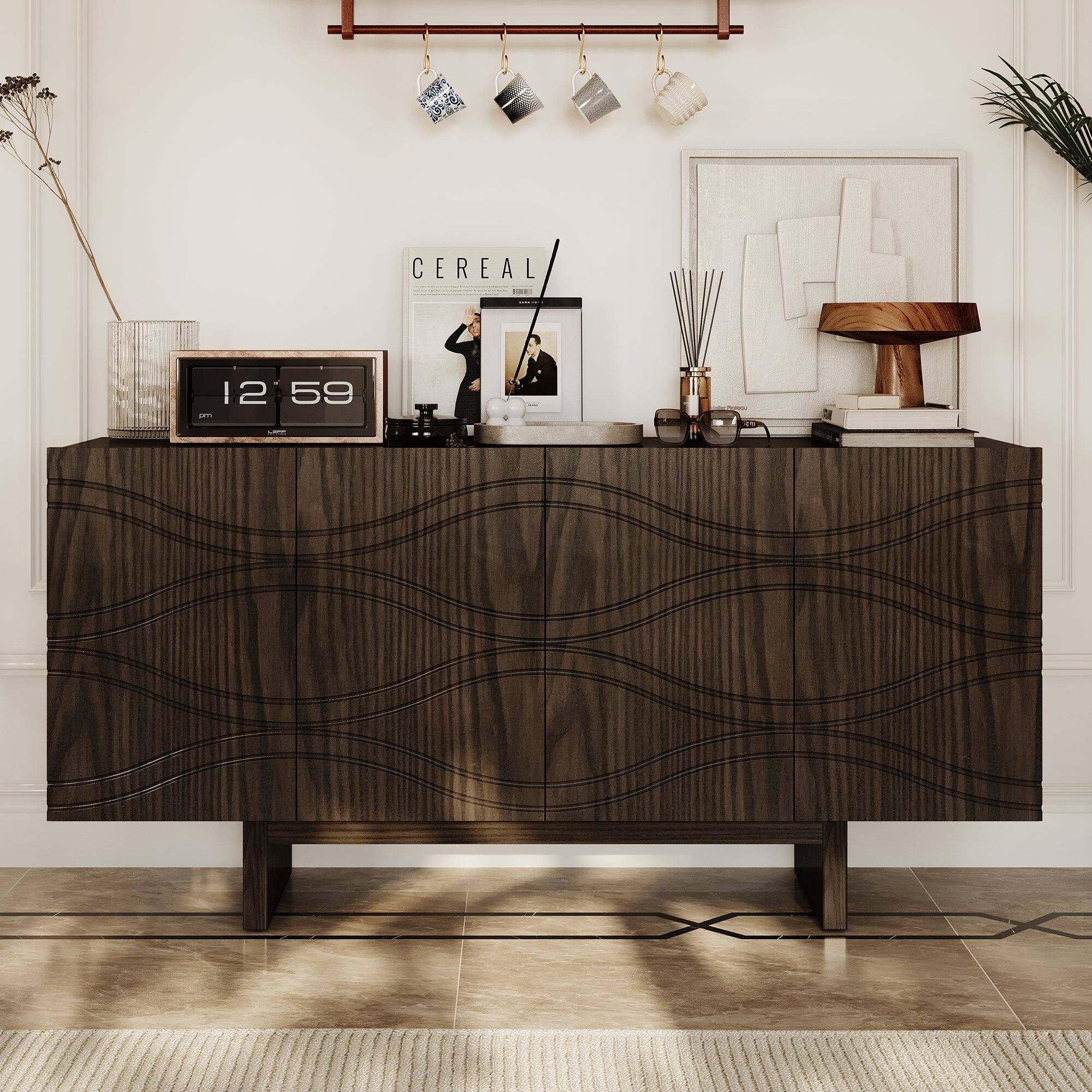 Alt View 1. Boyel Living - Brown 4-Door Accent Storage Cabinet For Living Room and Kitchen-Dining Room - Brown.