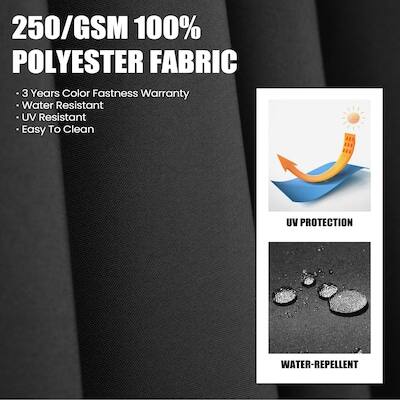 250/GSM 100% POLYESTER FABRIC

- 3 Years Color Fastness Warranty
- Water Resistant
- UV Resistant
- Easy To Clean

UV PROTECTION
WATER-REPELLENT