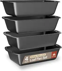 Bakken- Swiss - Set of 4 Nonstick Carbon Steel Loaf Pans – 11", PTFE-Free, Oven Safe, Stackable, Dishwasher Safe - Gray