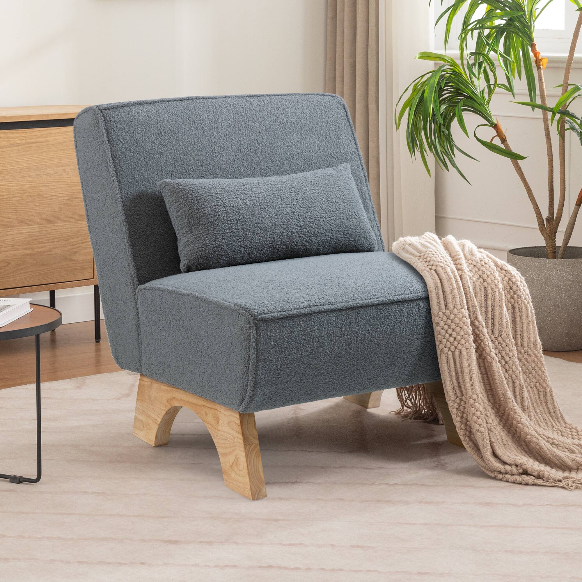 Alt View 4. KERDOM - Upholstered Armless Accent Lounge Chair, Modern Living Room Sofa Chair with Pillow, Reading Corner Leisure Side Chair - Grey.