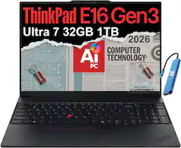 Lenovo - Upgraded - ThinkPad E16 Gen 3 16" WUXGA AI PC Laptop - Intel Core Ultra 7 with 32GB Memory - 1TB SSD - Windows 11 Pro - Black