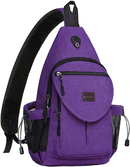 mosiso - Sling Backpack Canvas Crossbody Hiking Daypack Bag with Anti-theft Pocket - Purple