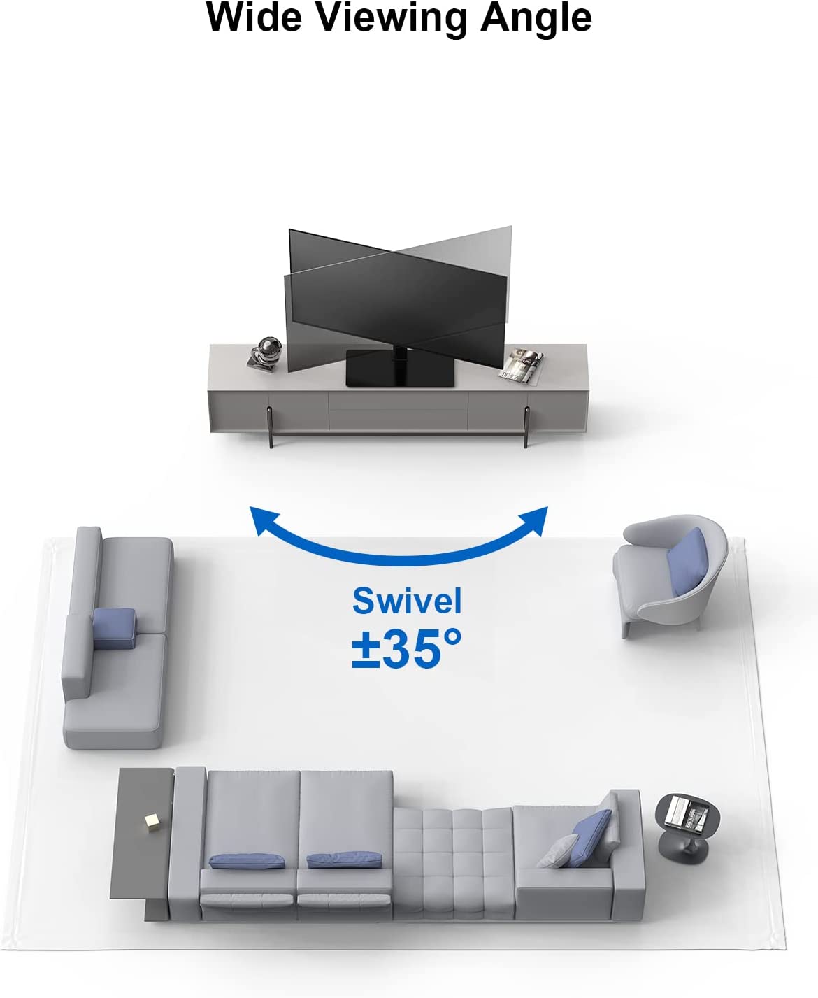 The text on the image reads "Wide Viewing Angle Swivel 35".