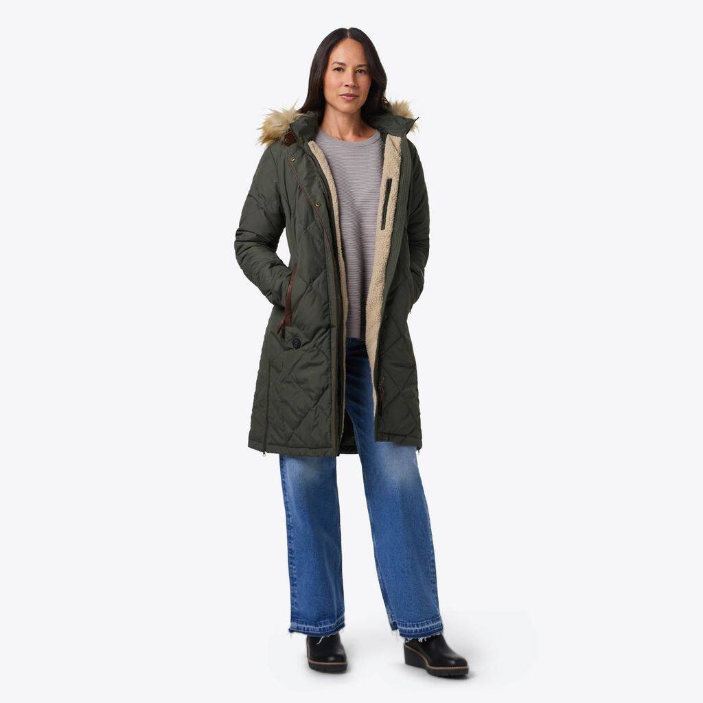 Front. Mobile Warming - Women's Carlyle Heated Jacket - Forest Green.