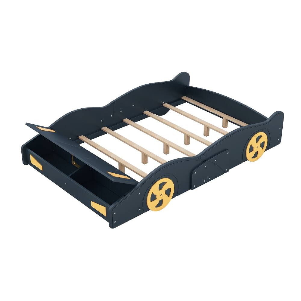 Alt View 10. Loheer - Loheer Full Size Race Car Bed with Storage Wheels Dark Blue - Dark Blue+Yellow.