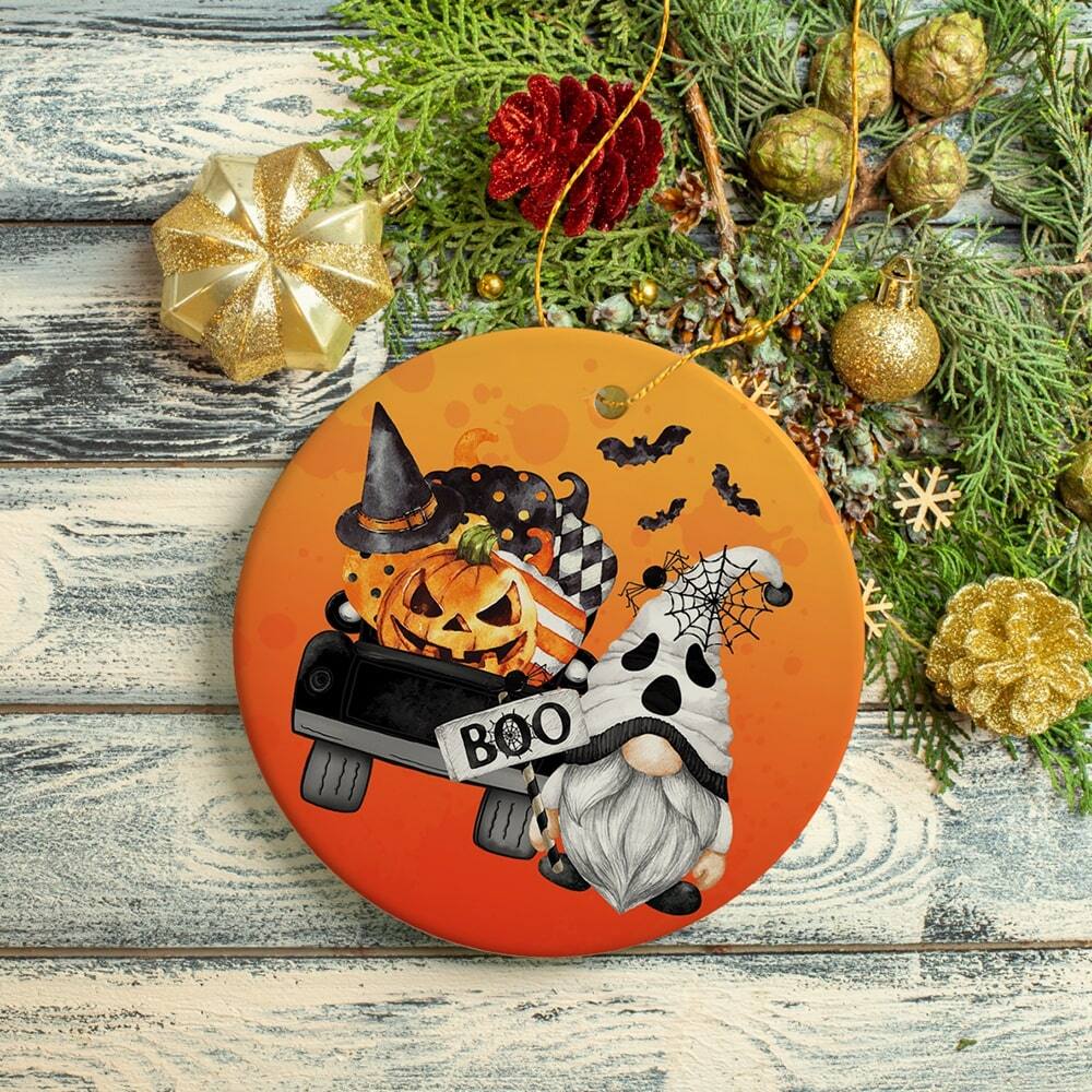 Back. OrnamentallyYou - Boo Halloween Ghost Gnome Ornament - Multi-colored.