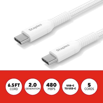 Staples 6.5FT 2.0 Generation 480 MBPS USB-C to USB-C Cords (5 Cords)